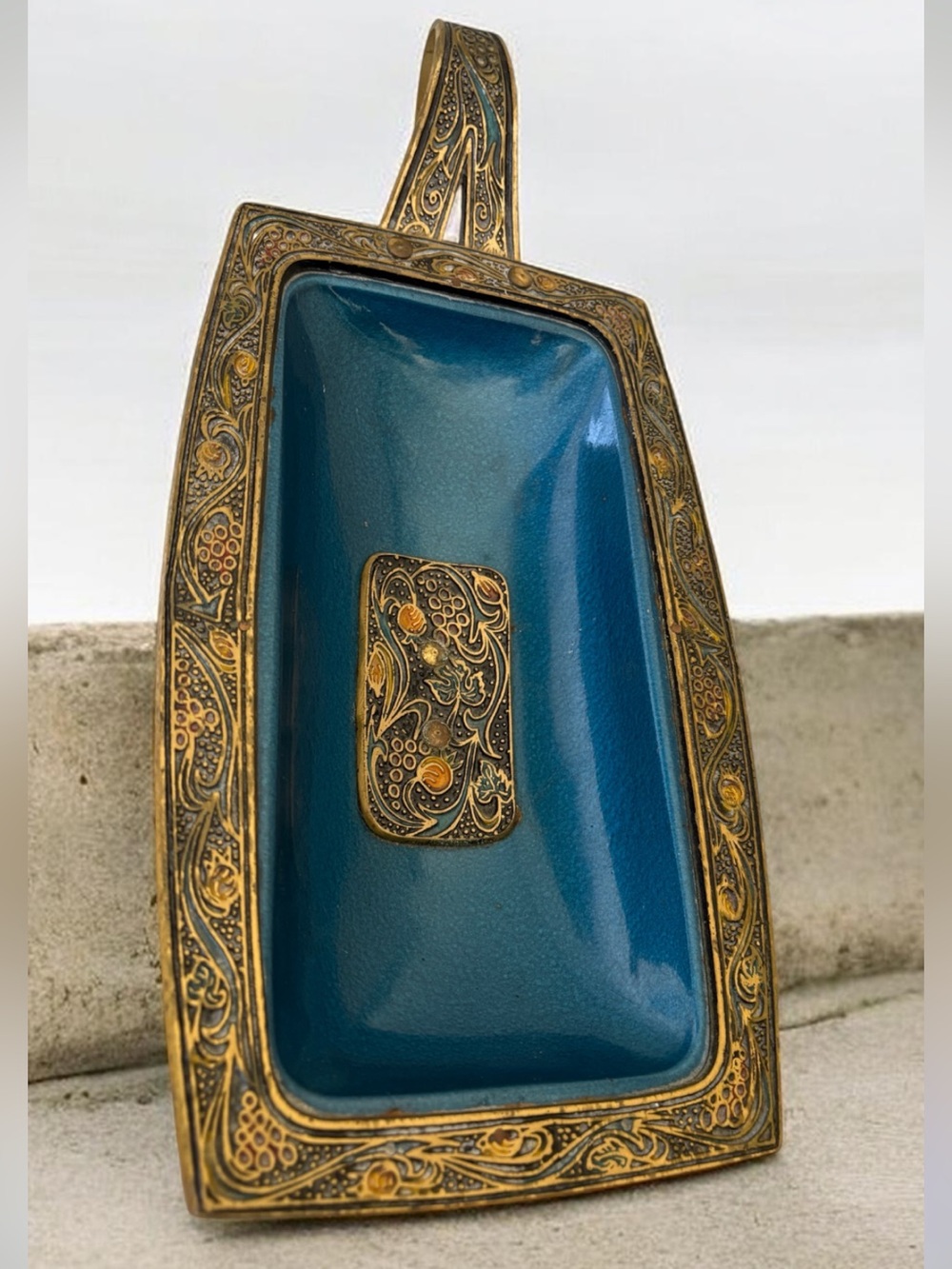 MCM Turquoise and Gold Fruit Serving Tray Made in Israel